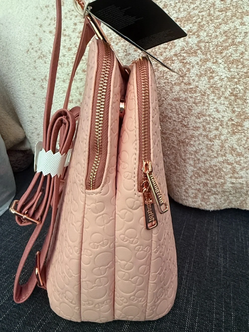 Loungefly Minnie Mouse Embossed Pink Mini Backpack with Rose Gold Bow